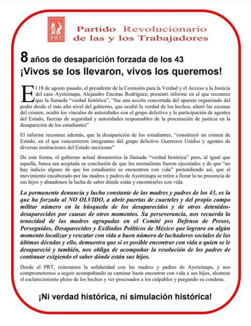 8 años de Ayotzinapa, la lucha sigue